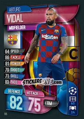 Sticker Arturo Vidal - UEFA Champions League 2019-2020. Match Attax. UK Edition n. 135 - Topps