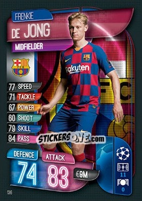 Sticker Frenkie de Jong - UEFA Champions League 2019-2020. Match Attax. UK Edition n. 136 - Topps