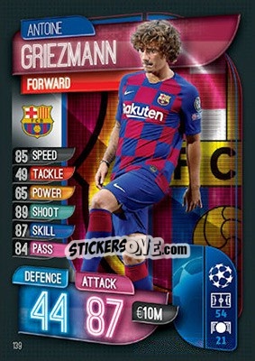 Sticker Antoine Griezmann - UEFA Champions League 2019-2020. Match Attax. UK Edition n. 139 - Topps