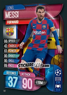 Sticker Lionel Messi - UEFA Champions League 2019-2020. Match Attax. UK Edition n. 141 - Topps