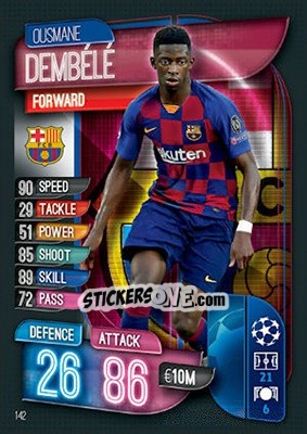 Sticker Ousmane Dembélé - UEFA Champions League 2019-2020. Match Attax. UK Edition n. 142 - Topps
