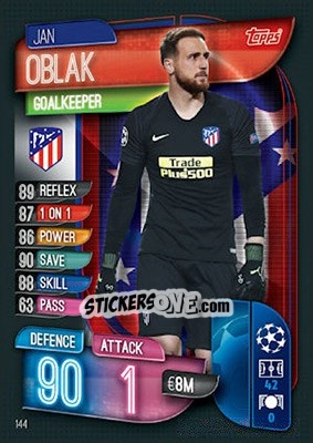 Sticker Jan Oblak - UEFA Champions League 2019-2020. Match Attax. UK Edition n. 144 - Topps