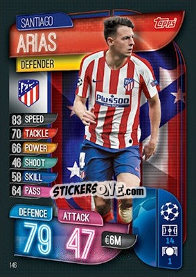 Sticker Santiago Arias - UEFA Champions League 2019-2020. Match Attax. UK Edition n. 146 - Topps