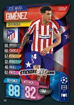 Figurina José María Giménez - UEFA Champions League 2019-2020. Match Attax. UK Edition - Topps