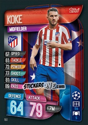 Sticker Koke - UEFA Champions League 2019-2020. Match Attax. UK Edition n. 150 - Topps