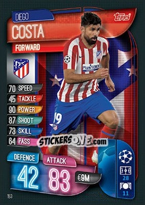 Sticker Diego Costa - UEFA Champions League 2019-2020. Match Attax. UK Edition n. 153 - Topps