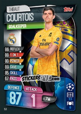 Sticker Thibaut Courtois - UEFA Champions League 2019-2020. Match Attax. UK Edition n. 156 - Topps