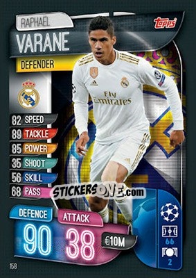Sticker Raphaël Varane - UEFA Champions League 2019-2020. Match Attax. UK Edition n. 158 - Topps