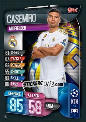 Sticker Casemiro - UEFA Champions League 2019-2020. Match Attax. UK Edition n. 163 - Topps