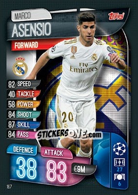 Sticker Marco Asensio - UEFA Champions League 2019-2020. Match Attax. UK Edition n. 167 - Topps