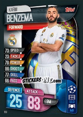 Sticker Karim Benzema - UEFA Champions League 2019-2020. Match Attax. UK Edition n. 169 - Topps