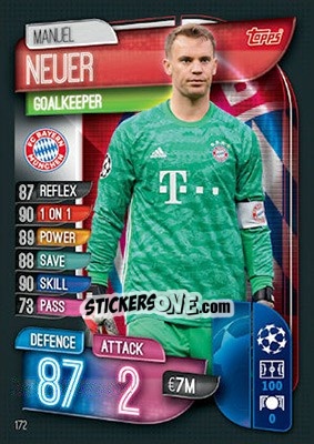 Sticker Manuel Neuer - UEFA Champions League 2019-2020. Match Attax. UK Edition n. 172 - Topps