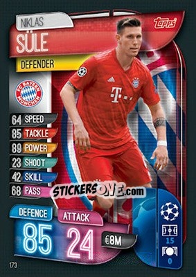 Sticker Niklas Süle - UEFA Champions League 2019-2020. Match Attax. UK Edition n. 173 - Topps