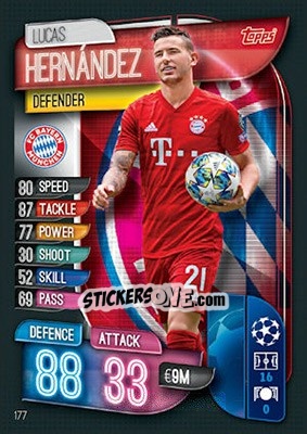 Sticker Lucas Hernández - UEFA Champions League 2019-2020. Match Attax. UK Edition n. 177 - Topps