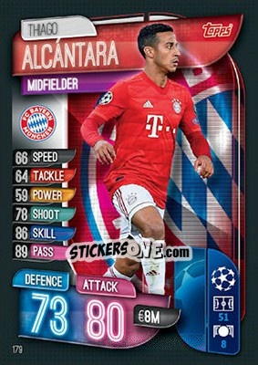 Sticker Thiago Alcántara - UEFA Champions League 2019-2020. Match Attax. UK Edition n. 179 - Topps