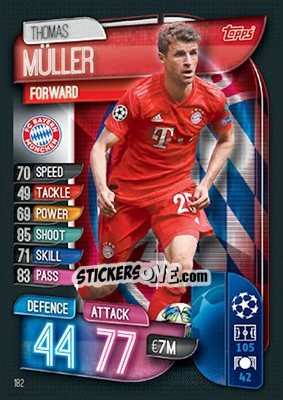 Sticker Thomas Müller - UEFA Champions League 2019-2020. Match Attax. UK Edition n. 182 - Topps