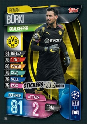 Sticker Roman Bürki - UEFA Champions League 2019-2020. Match Attax. UK Edition n. 185 - Topps