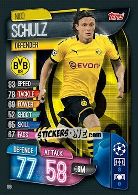 Sticker Nico Schulz - UEFA Champions League 2019-2020. Match Attax. UK Edition n. 186 - Topps