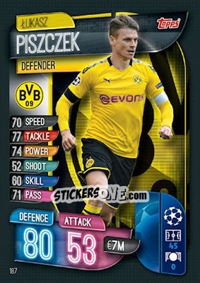 Sticker Lukasz Piszczek - UEFA Champions League 2019-2020. Match Attax. UK Edition n. 187 - Topps