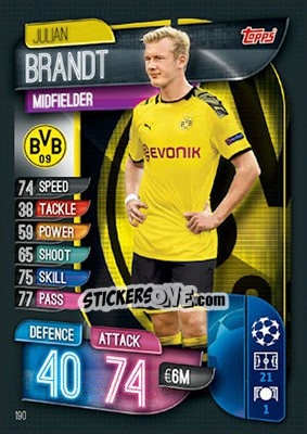 Sticker Julian Brandt - UEFA Champions League 2019-2020. Match Attax. UK Edition n. 190 - Topps