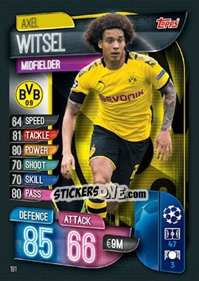 Sticker Axel Witsel - UEFA Champions League 2019-2020. Match Attax. UK Edition n. 191 - Topps