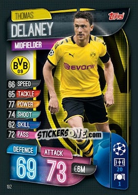 Sticker Thomas Delaney - UEFA Champions League 2019-2020. Match Attax. UK Edition n. 192 - Topps