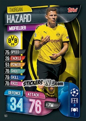 Sticker Thorgan Hazard - UEFA Champions League 2019-2020. Match Attax. UK Edition n. 193 - Topps
