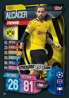 Sticker Paco Alcácer - UEFA Champions League 2019-2020. Match Attax. UK Edition n. 195 - Topps