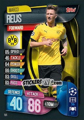 Sticker Marco Reus - UEFA Champions League 2019-2020. Match Attax. UK Edition n. 196 - Topps