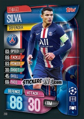 Sticker Thiago Silva - UEFA Champions League 2019-2020. Match Attax. UK Edition n. 200 - Topps