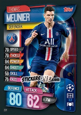 Sticker Thomas Meunier - UEFA Champions League 2019-2020. Match Attax. UK Edition n. 201 - Topps