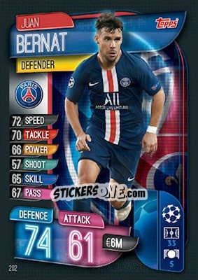 Sticker Juan Bernat - UEFA Champions League 2019-2020. Match Attax. UK Edition n. 202 - Topps