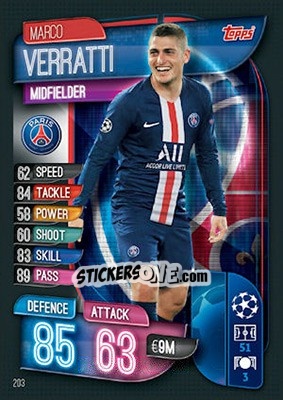 Sticker Marco Verratti - UEFA Champions League 2019-2020. Match Attax. UK Edition n. 203 - Topps