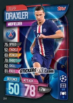 Sticker Julian Draxler - UEFA Champions League 2019-2020. Match Attax. UK Edition - Topps