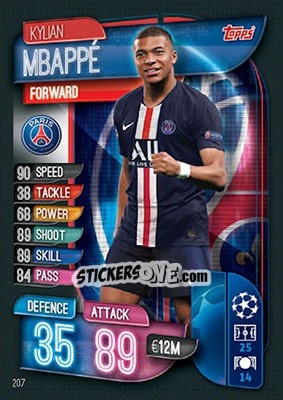 Sticker Kylian Mbappé - UEFA Champions League 2019-2020. Match Attax. UK Edition n. 207 - Topps