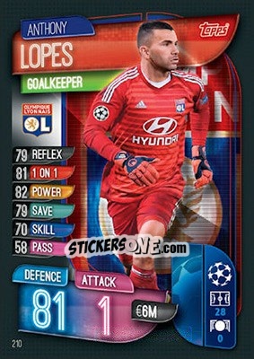 Sticker Anthony Lopes - UEFA Champions League 2019-2020. Match Attax. UK Edition n. 210 - Topps