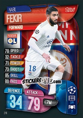 Sticker Nabil Fekir - UEFA Champions League 2019-2020. Match Attax. UK Edition n. 216 - Topps