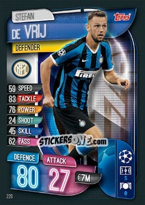 Sticker Stefan de Vrij - UEFA Champions League 2019-2020. Match Attax. UK Edition n. 220 - Topps
