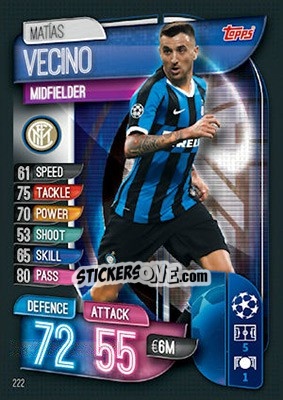 Sticker Matías Vecino - UEFA Champions League 2019-2020. Match Attax. UK Edition n. 222 - Topps