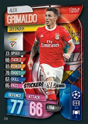 Sticker Álex Grimaldo - UEFA Champions League 2019-2020. Match Attax. UK Edition n. 229 - Topps