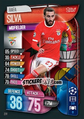 Sticker Rafa Silva - UEFA Champions League 2019-2020. Match Attax. UK Edition n. 231 - Topps