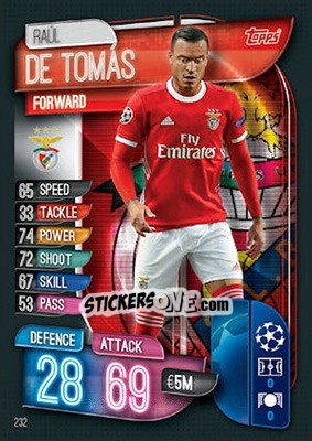 Sticker Raúl de Tomás - UEFA Champions League 2019-2020. Match Attax. UK Edition n. 232 - Topps