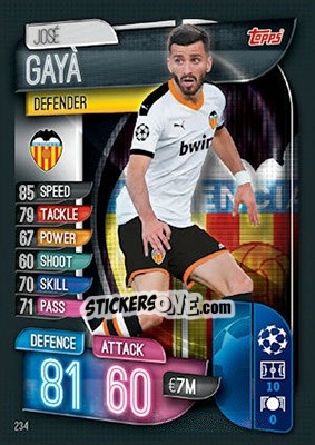 Sticker José Gayà - UEFA Champions League 2019-2020. Match Attax. UK Edition n. 234 - Topps