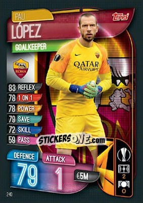 Figurina Pau López - UEFA Champions League 2019-2020. Match Attax. UK Edition - Topps