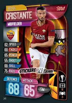 Sticker Bryan Cristante - UEFA Champions League 2019-2020. Match Attax. UK Edition n. 241 - Topps