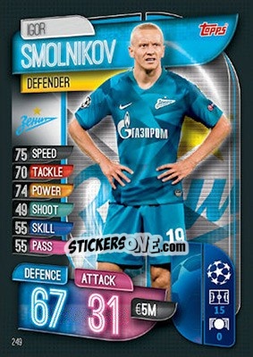 Sticker Igor Smolnikov - UEFA Champions League 2019-2020. Match Attax. UK Edition n. 249 - Topps