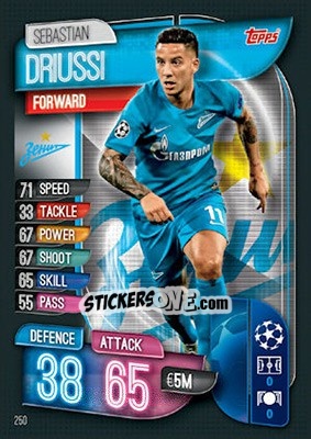 Sticker Sebastian Driussi - UEFA Champions League 2019-2020. Match Attax. UK Edition n. 250 - Topps