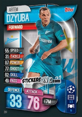 Sticker Artem Dzyuba - UEFA Champions League 2019-2020. Match Attax. UK Edition n. 251 - Topps