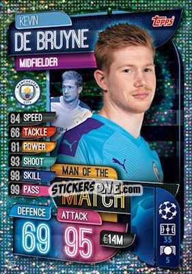 Sticker Kevin De Bruyne - UEFA Champions League 2019-2020. Match Attax. UK Edition n. 257 - Topps