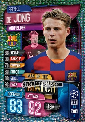 Sticker Frenkie de Jong - UEFA Champions League 2019-2020. Match Attax. UK Edition n. 264 - Topps